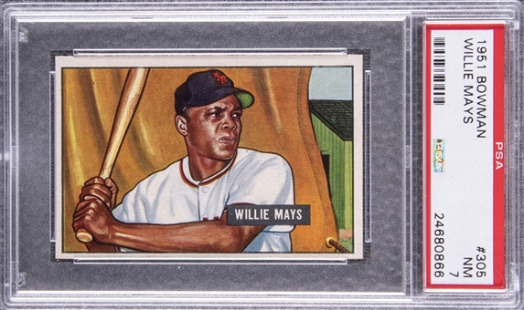 1951 Bowman #305 Willie Mays Rookie Card – PSA NM 7